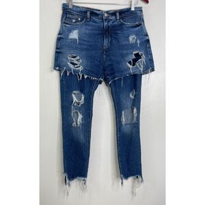 ZARA Shorts Over Jeans Distressed High Waist Crop Women's Size 2